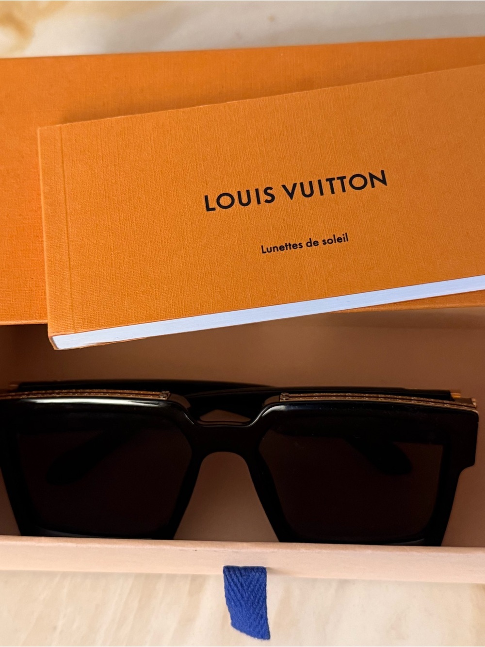 Louis Vuitton Black Rectangular Sunglasses with Gold Crystal Trim - Picture 9 of 9